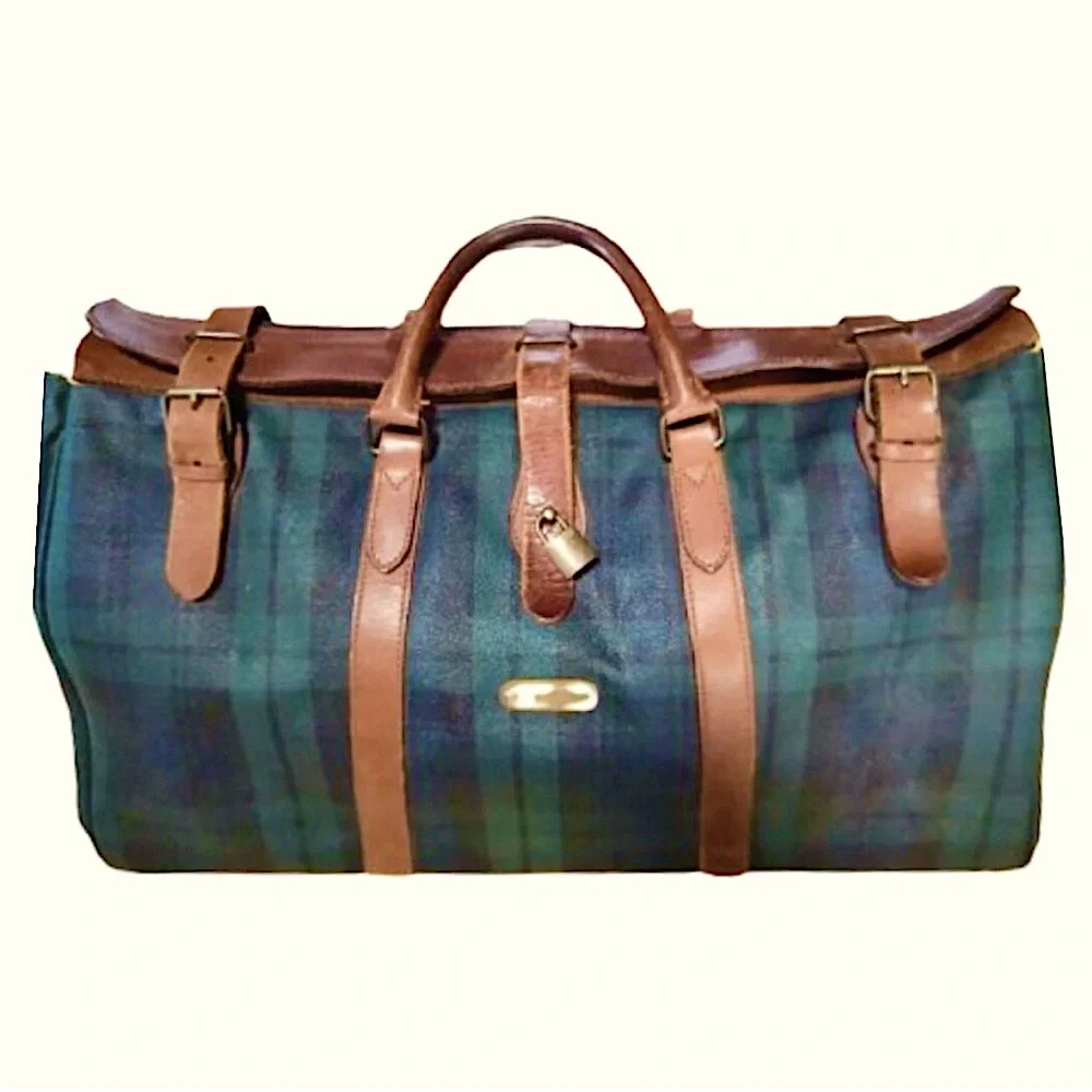 RALPH LAUREN Black Watch Tartan Plaid Boston Weekend Travel Duffle Bag 52cm
